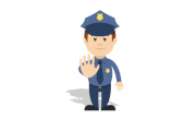 Illustrative Grafik eines männlichen Polizisten mit "Stop-Hand"