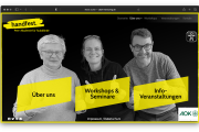 Screenshot handfest homepage in schwarz gelb