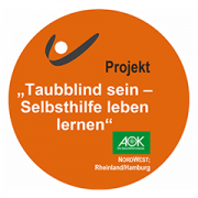 Logo des AOK geförderten Projektes: Taubblind sein - Selbsthilfe leben lernen Taubblind sein - Selbsthilfe leben lernen, gefördert von der AOK